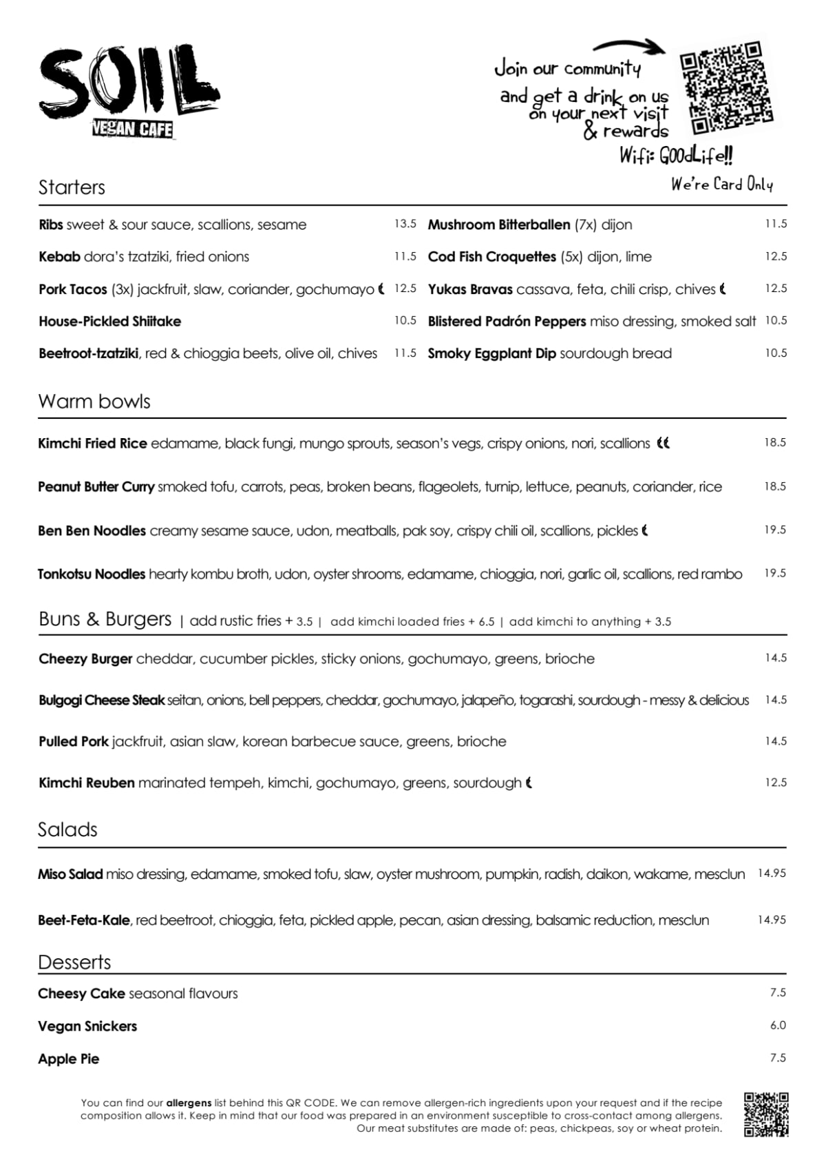 SOIL Vegan Café - EAST menu