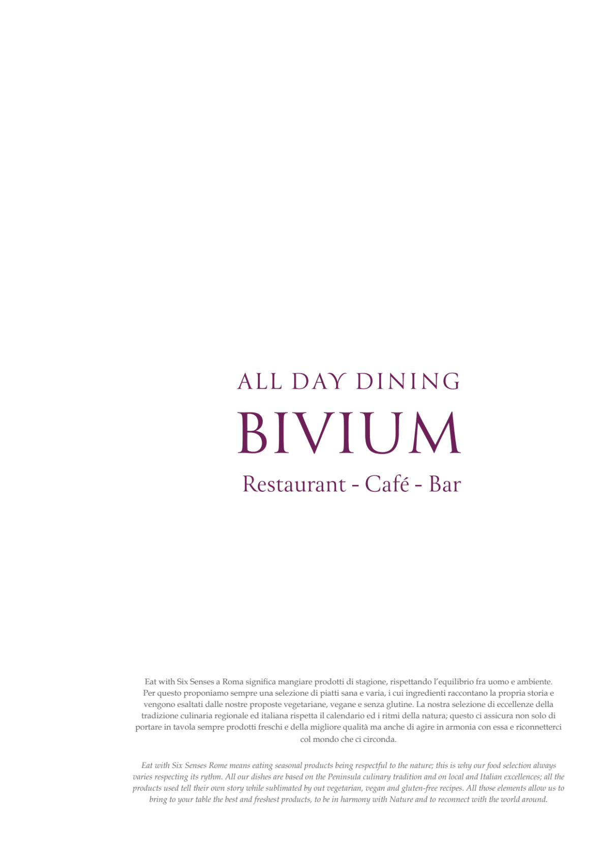 BIVIUM Restaurant-Café-Bar menu