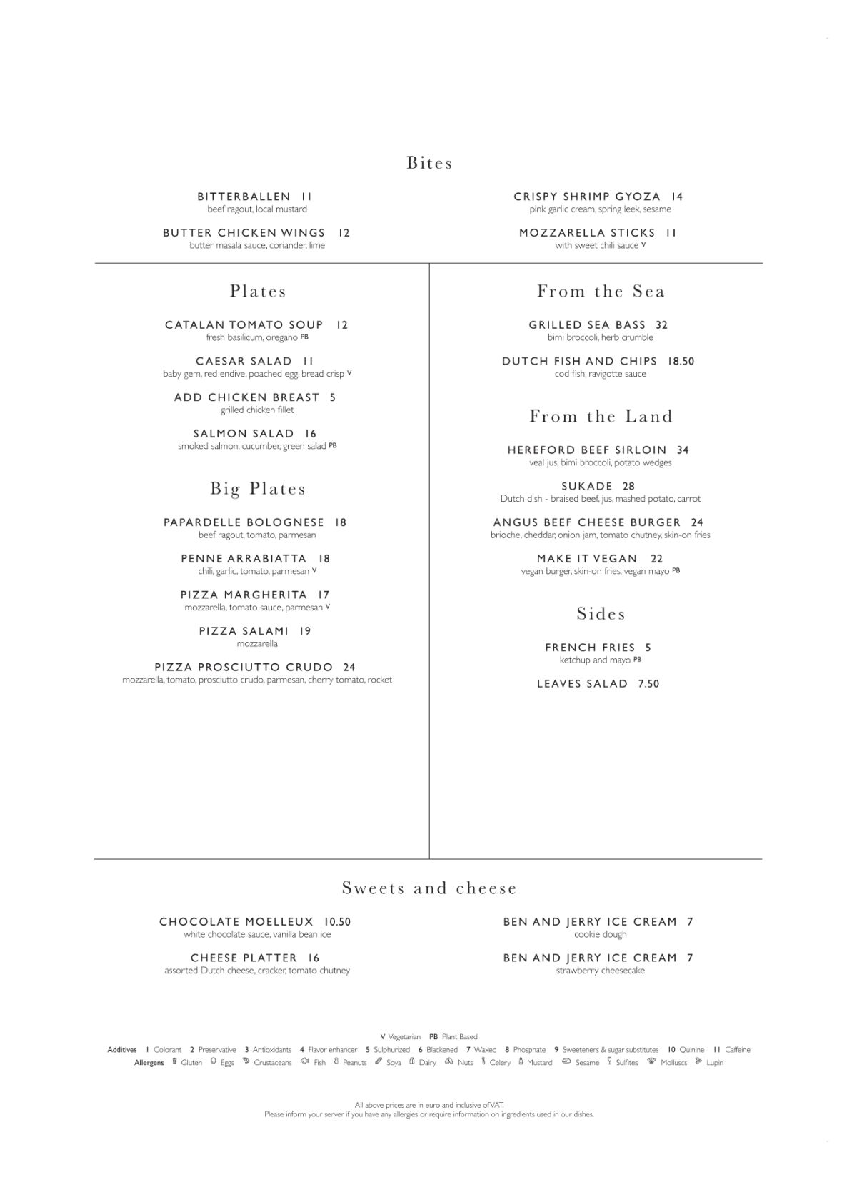 De Palmboom (Radisson Blu Hotel) menu