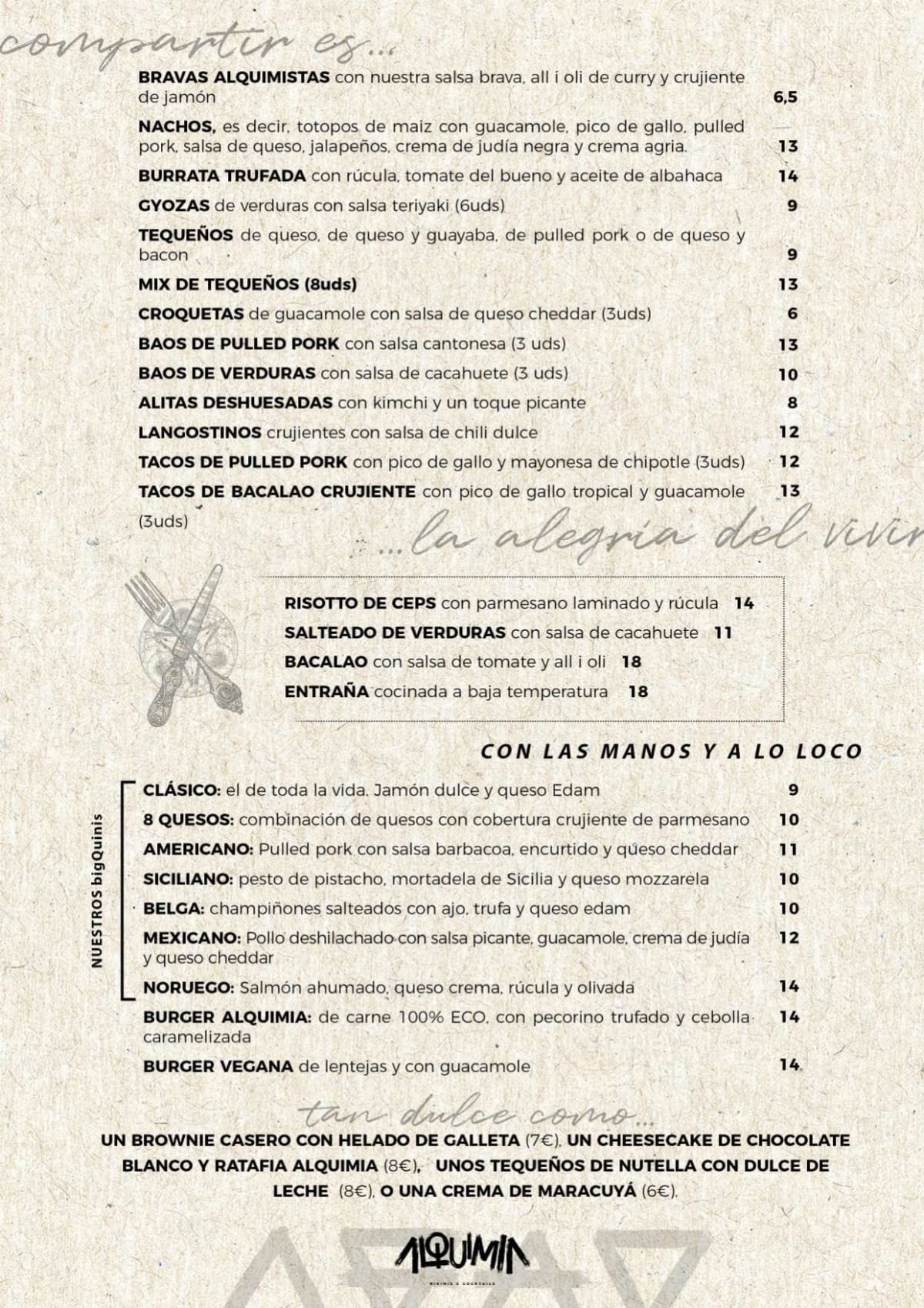 Alquimia menu