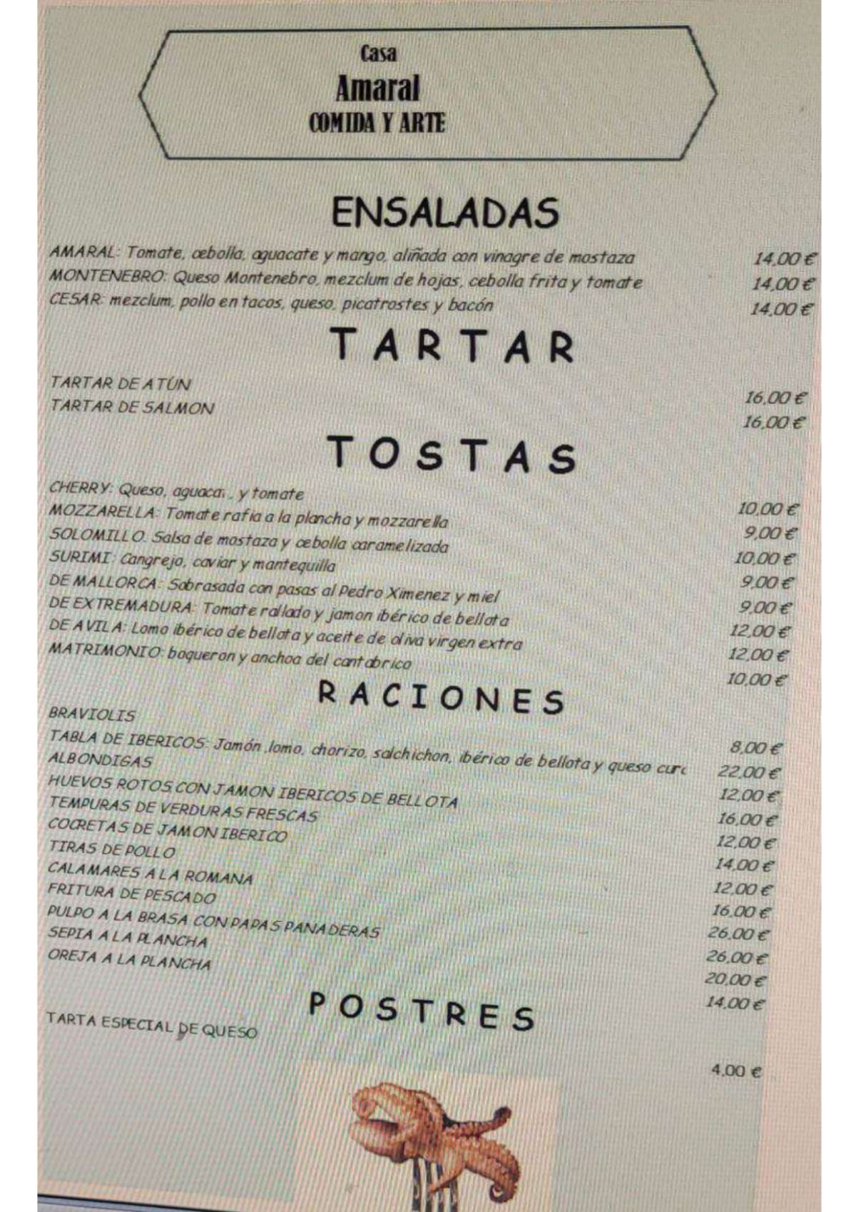 Casa Amaral menu