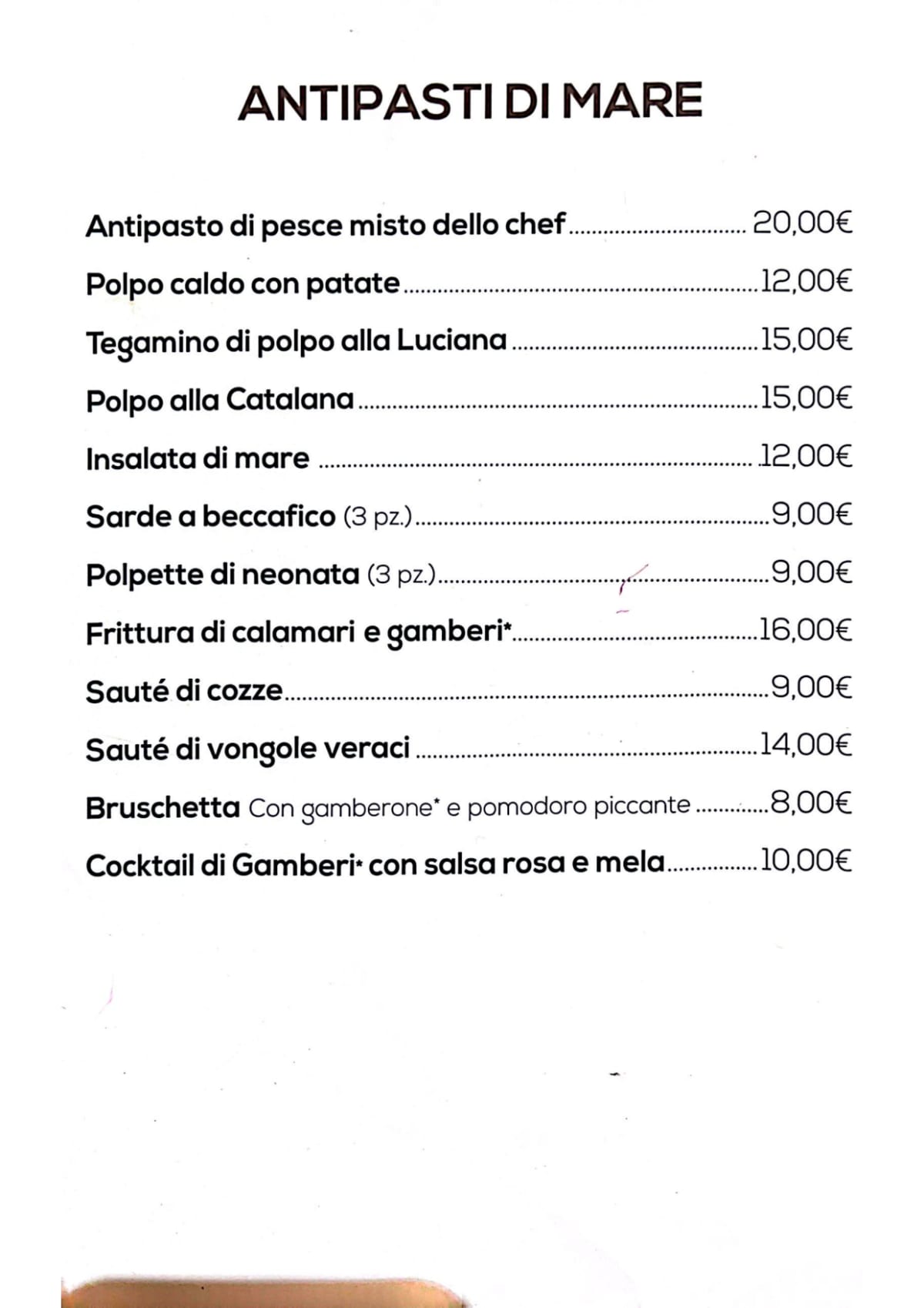Squisito Vescovio menu