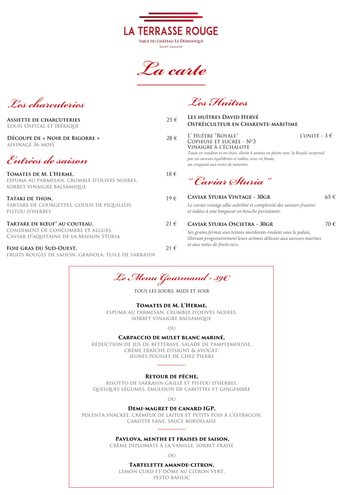Menus 2022 La Terrasse Rouge in SaintÉmilion TheFork