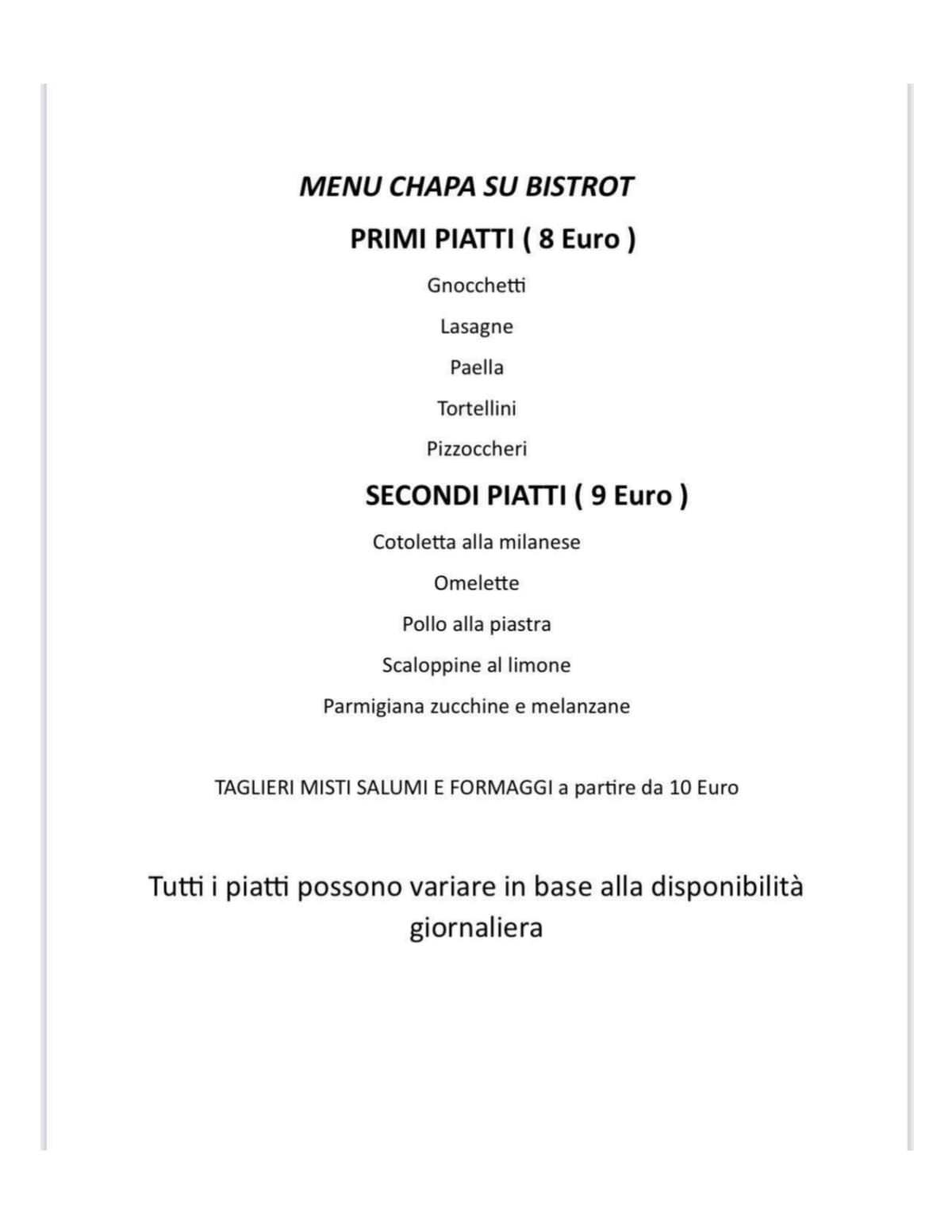 Ciapa Su Bistrot menu