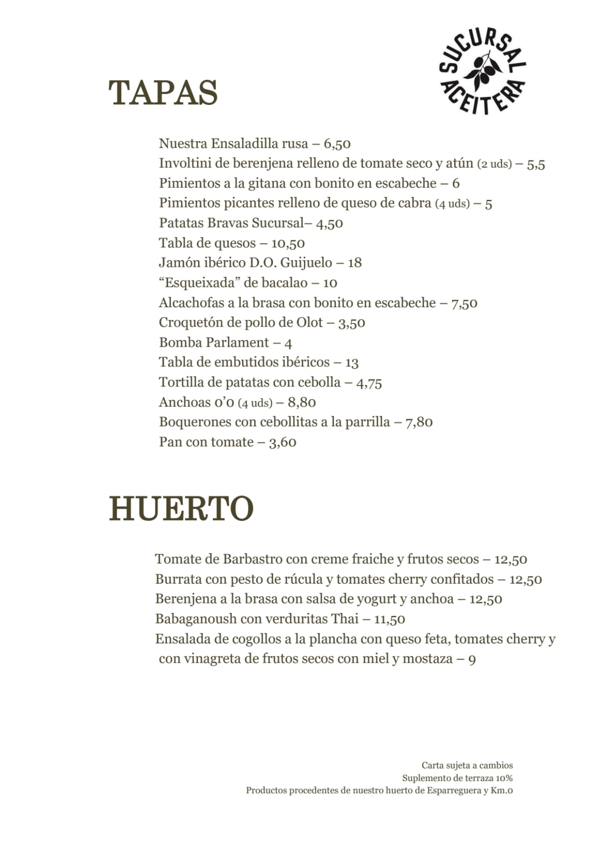 Sucursal Aceitera "La Barra" menu