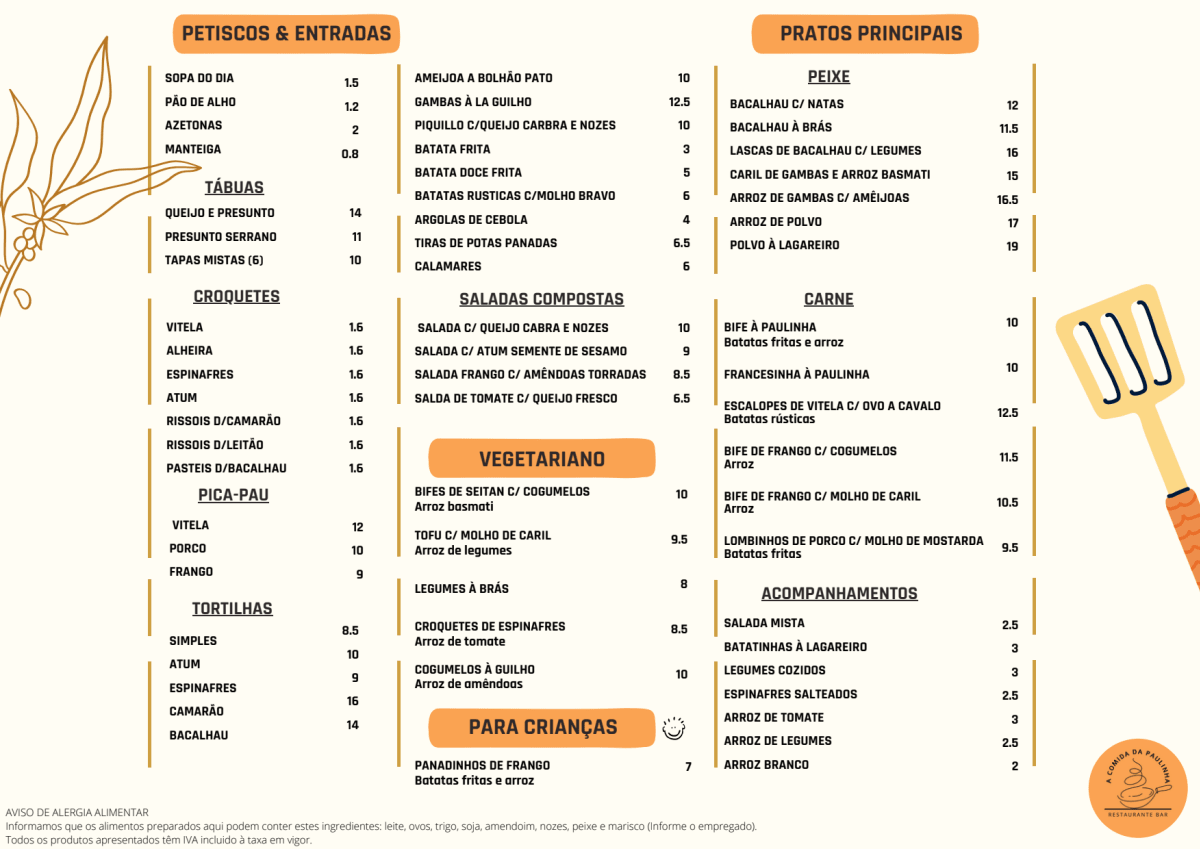 A Comida da Paulinha menu