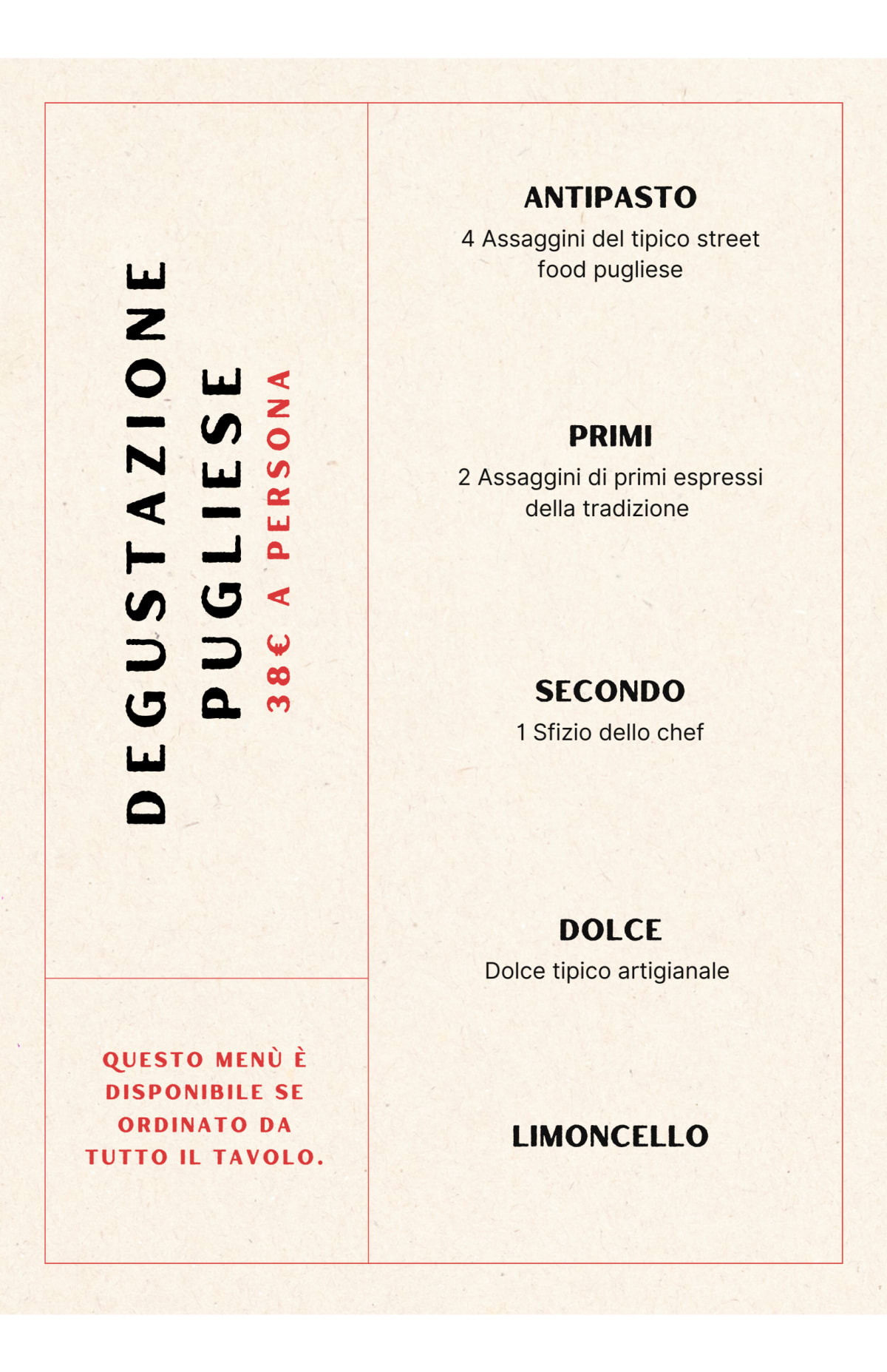 Tiella e Panzerotti menu