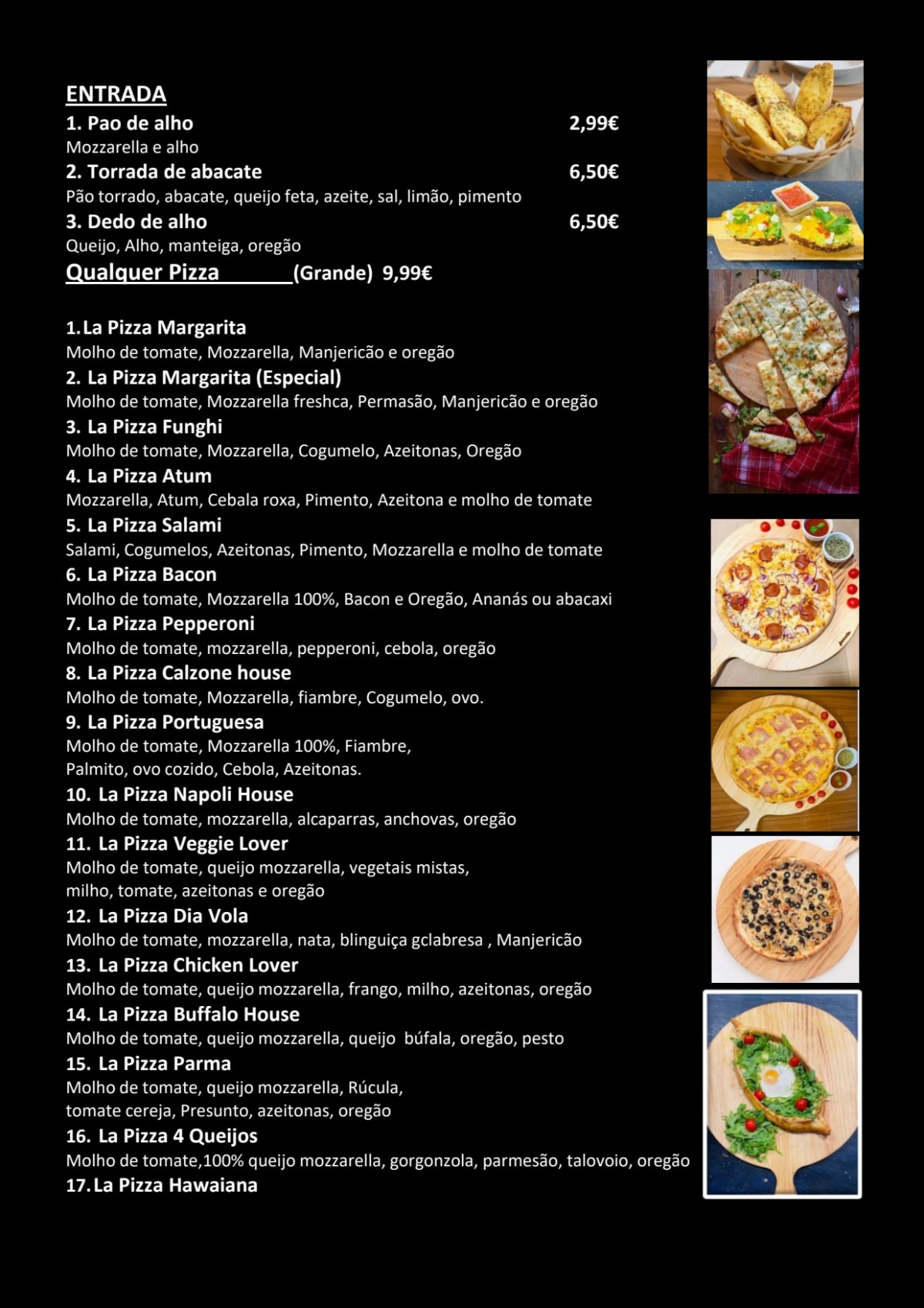 La Rosa Pizzaria menu