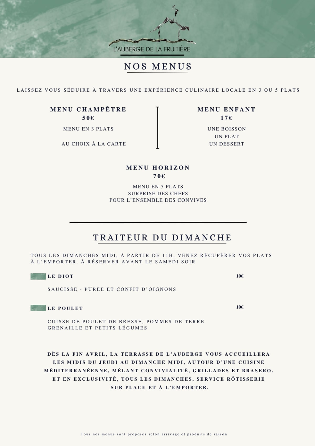 Auberge de la Fruitiere menu