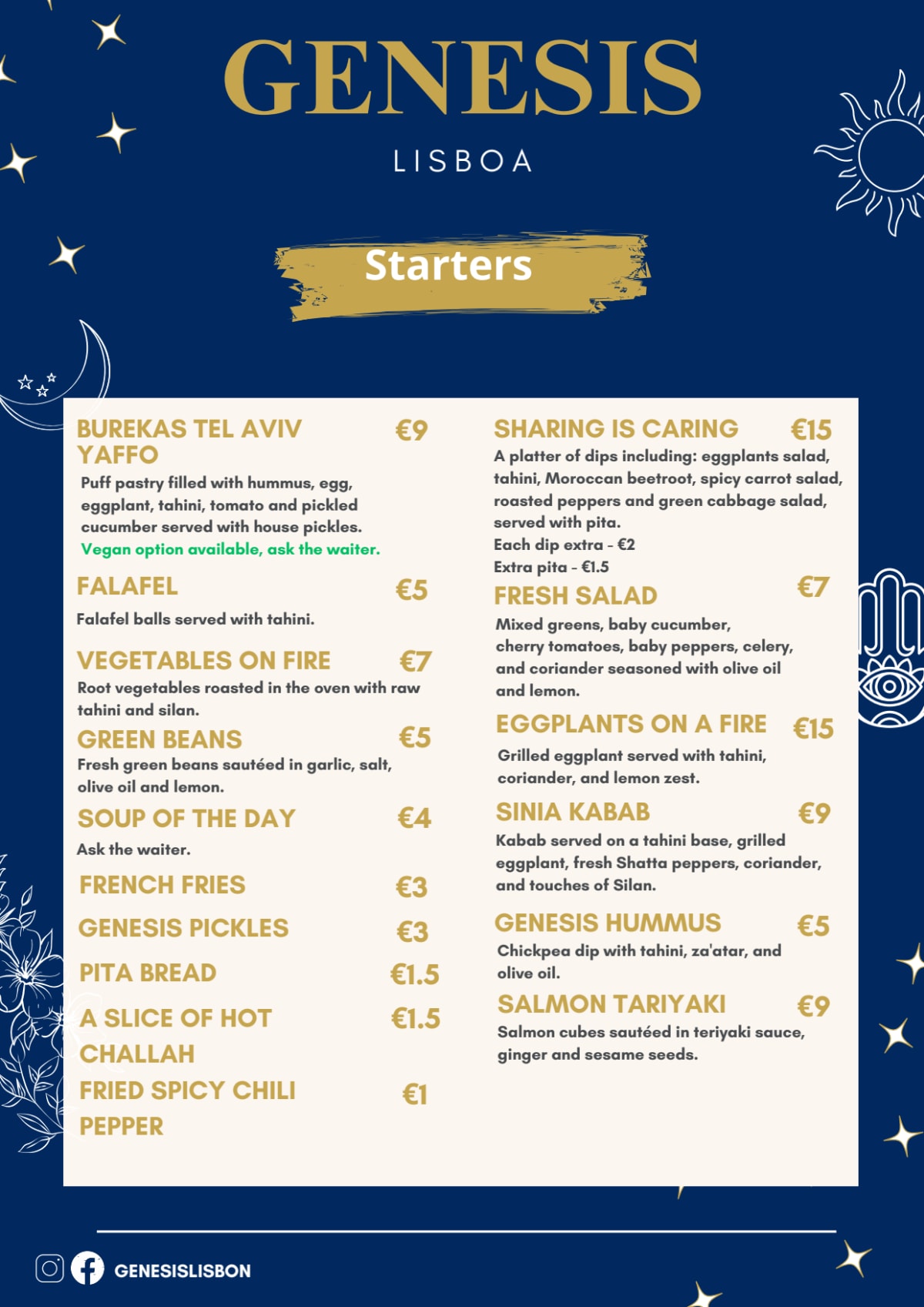 Menu 2024 Genesis Lisbon Kosher Restaurant em Lisboa TheFork