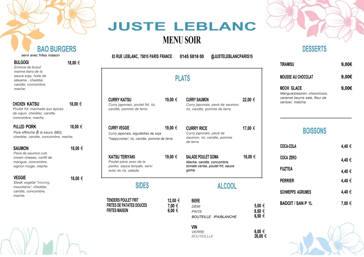 Juste Leblanc menu