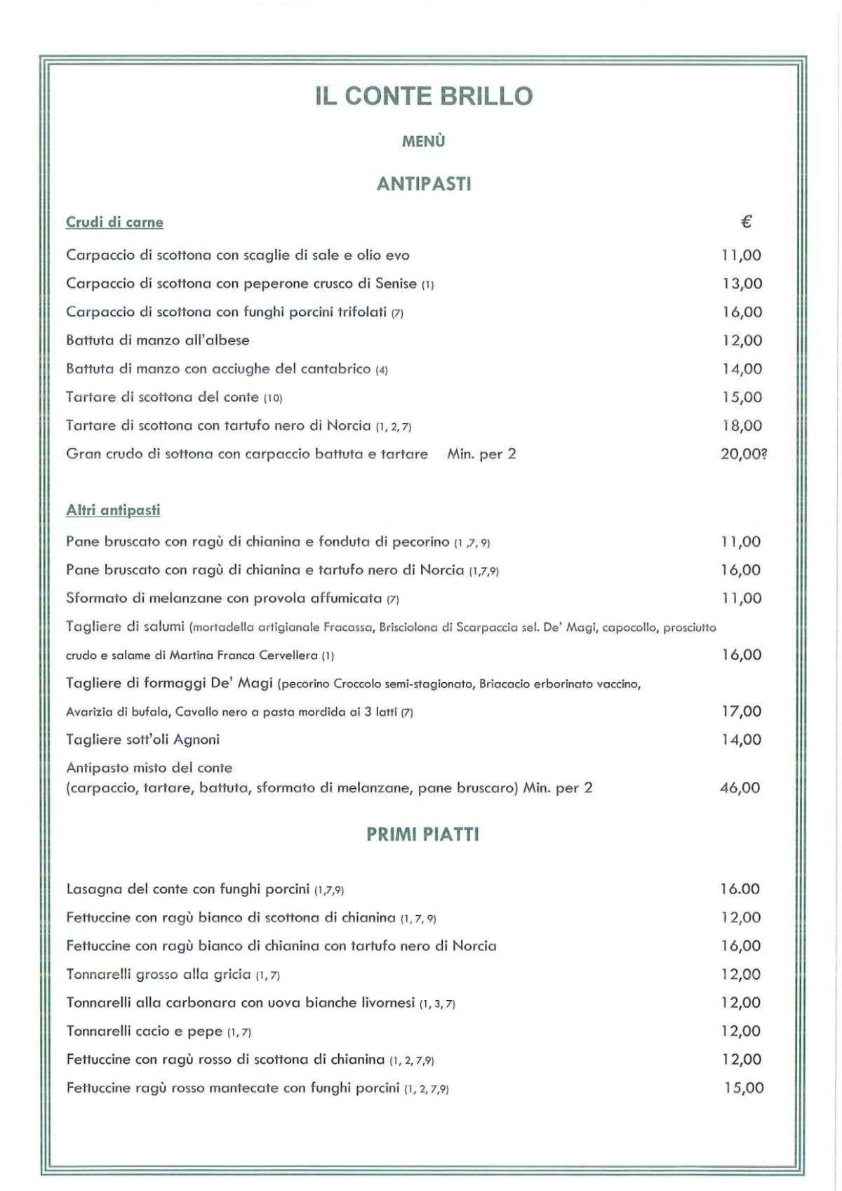 Il Conte Brillo menu