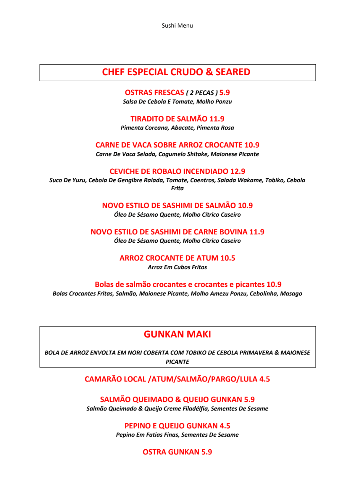 Carte et Menus 2024 Fish Tail Albufeira à Albufeira TheFork