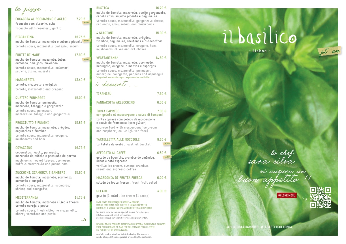 Il Basílico - Lisboa menu