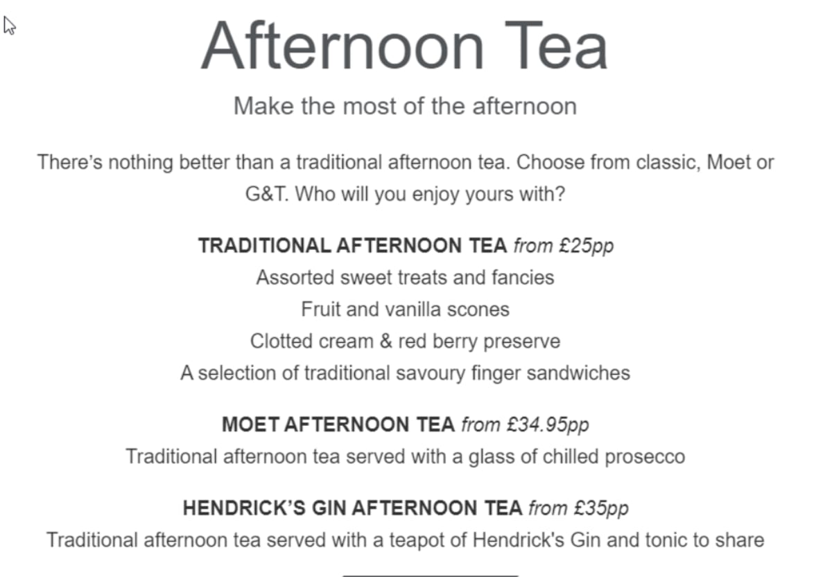 Carte et Menus 2024 - Afternoon Tea at Dunston Hall à Norwich | TheFork