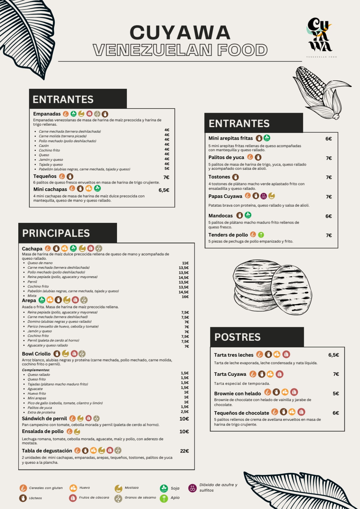 Cuyawa Venezuelan Food menu
