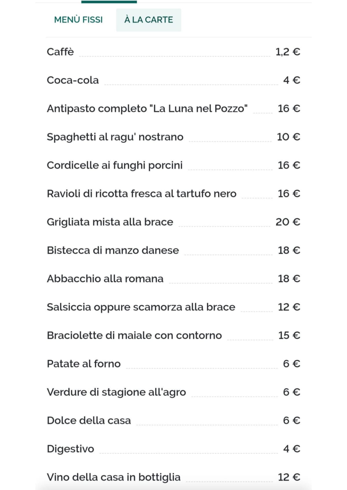 Nel Menu Carte et Menus 2024 - La Luna nel Pozzo à Riofreddo | TheFork