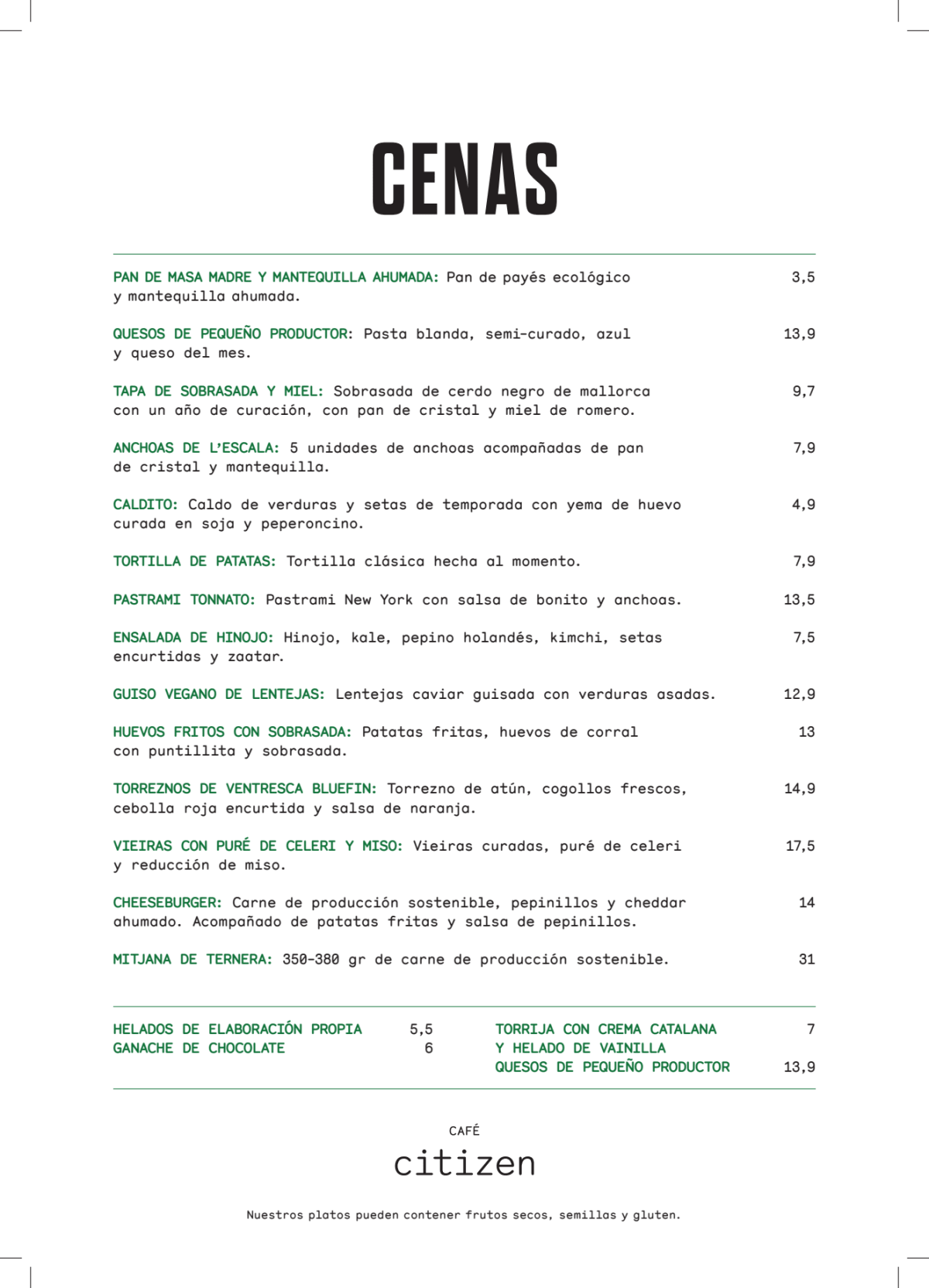 Citizen Café menu