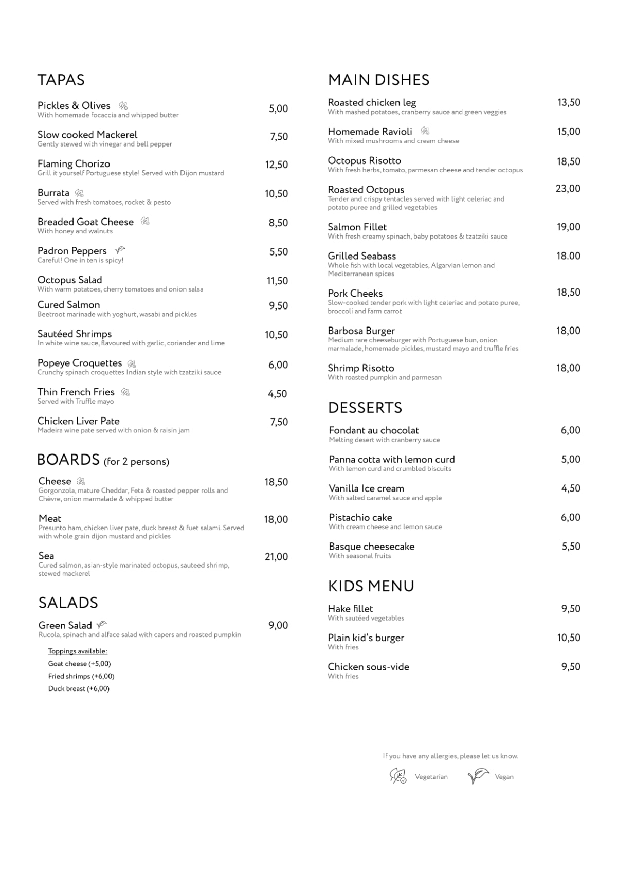 Menu 2024 Barbosa Bar&Kitchen em Lagos TheFork