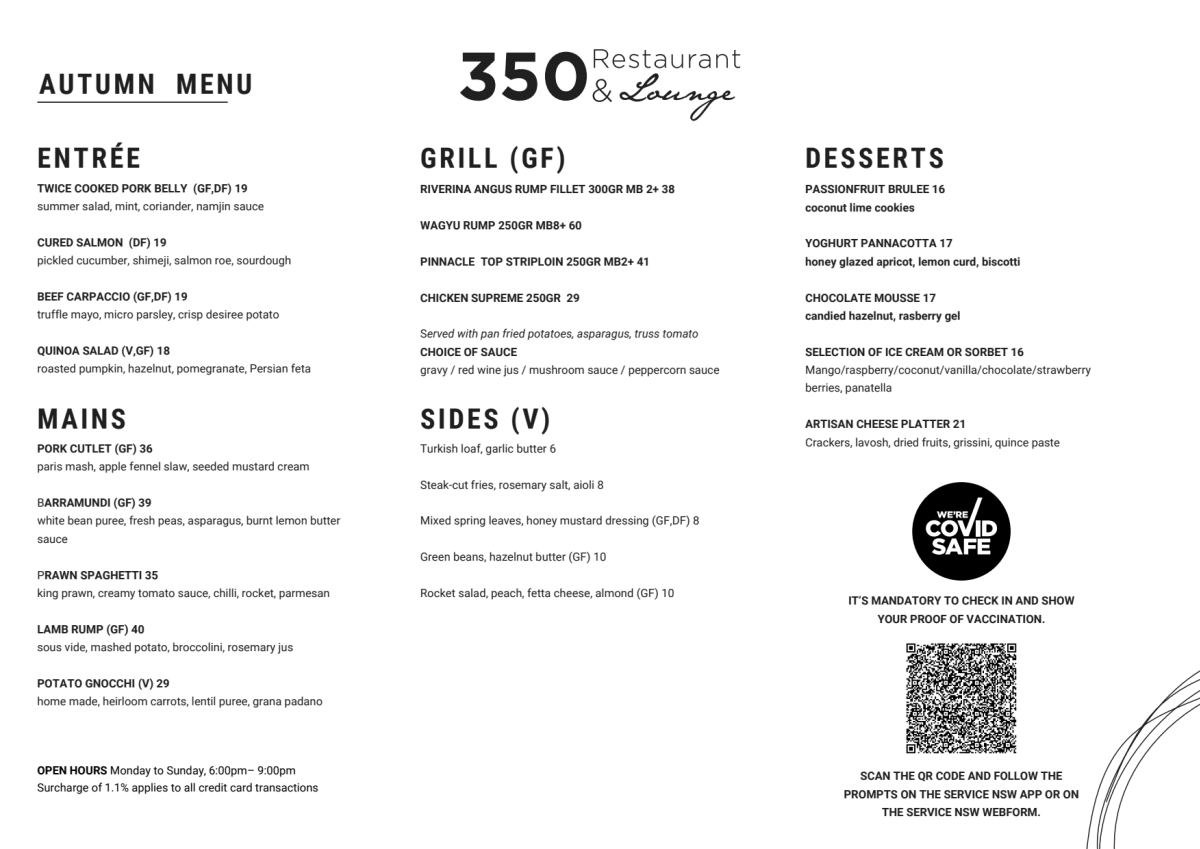 Menus 2023 350 Restaurant & Lounge in Parramatta (NSW) TheFork