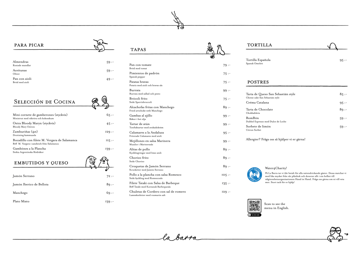 La Barra - PLATSER I BAREN menu