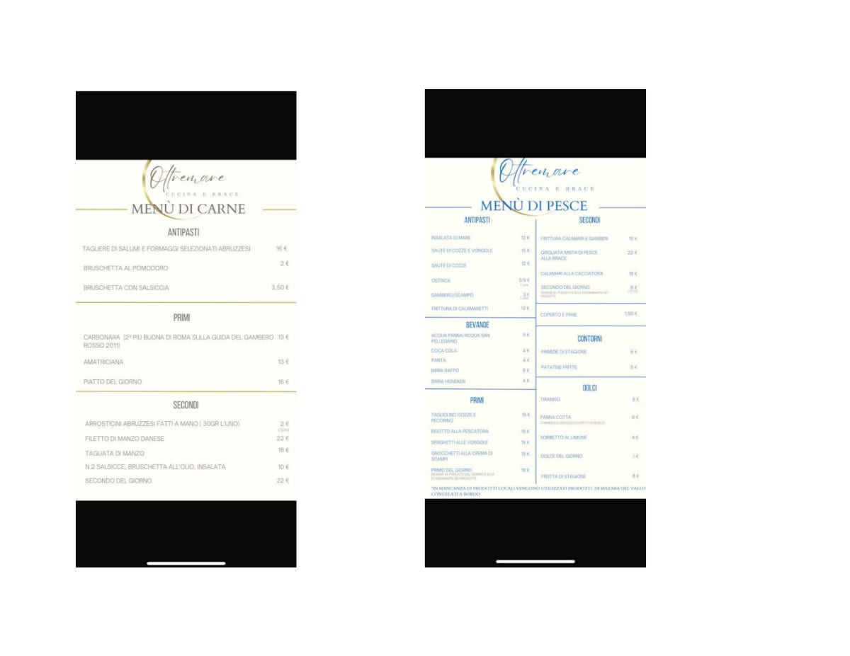 Oltremare Cucina E Brace menu