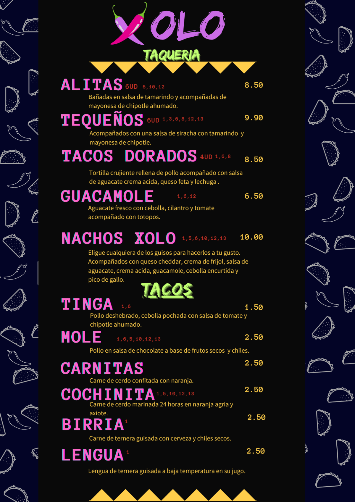 Menu 2024 - XOLO TAQUERIA in Valencia | TheFork