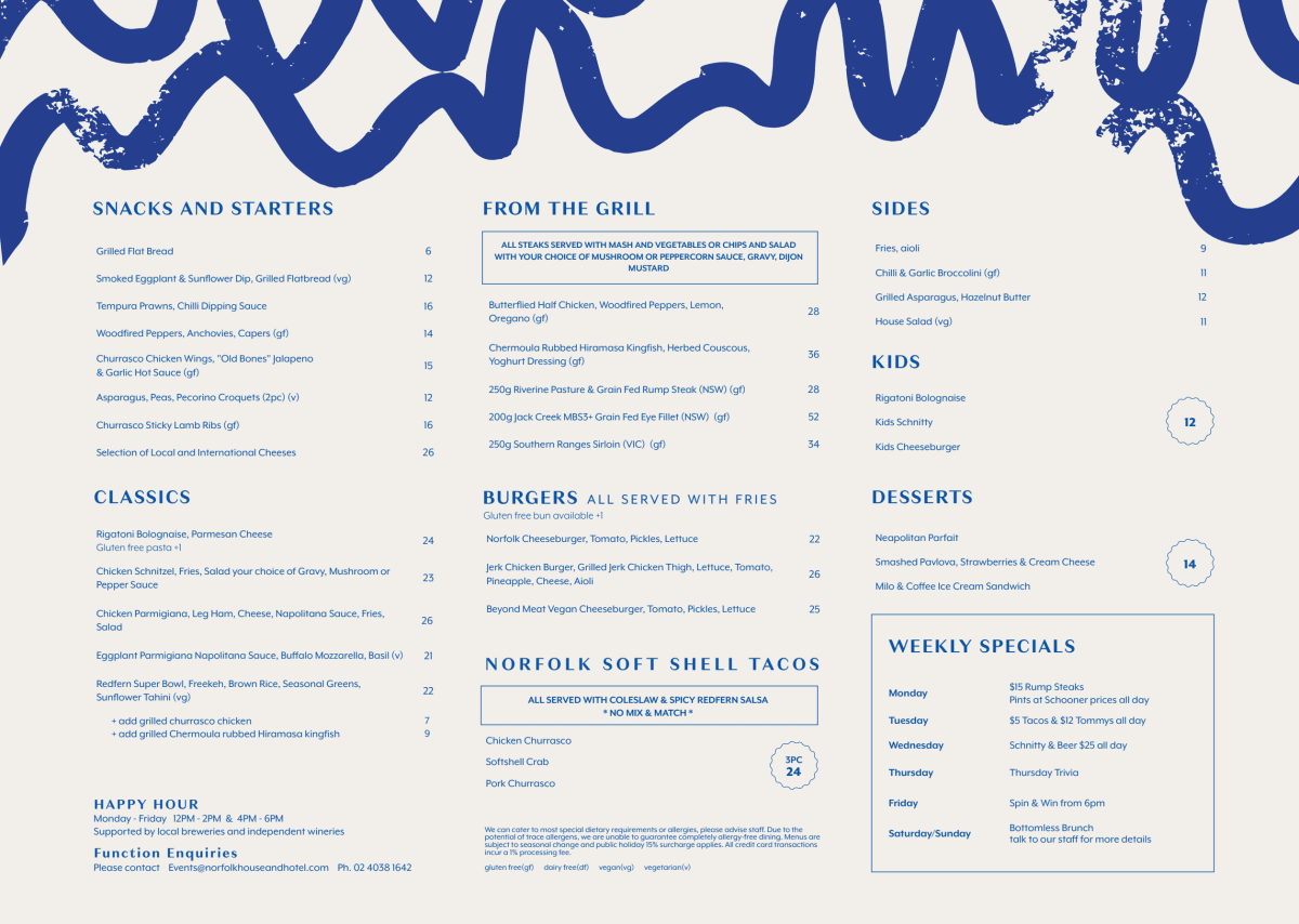 Carte et Menus 2024 The Norfolk Hotel à Redfern (NSW) TheFork