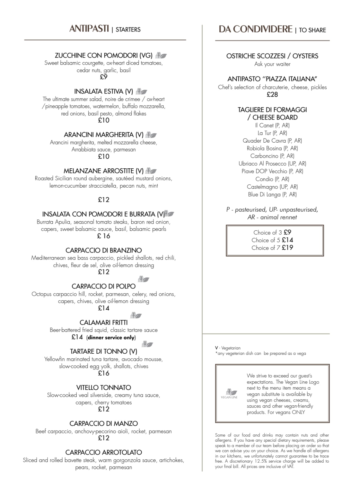 Menus 2023 Piazza Italiana in London TheFork