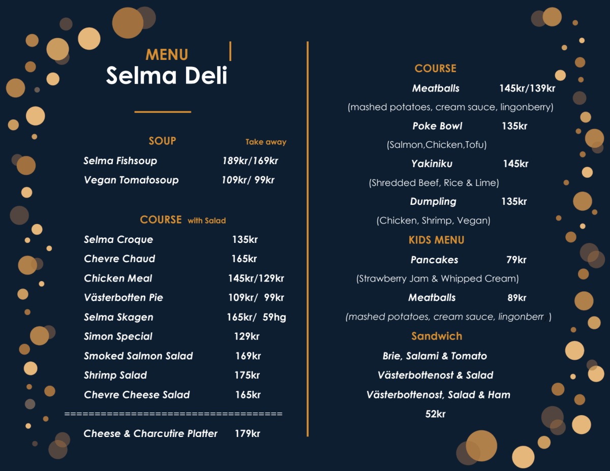 Selma Deli menu