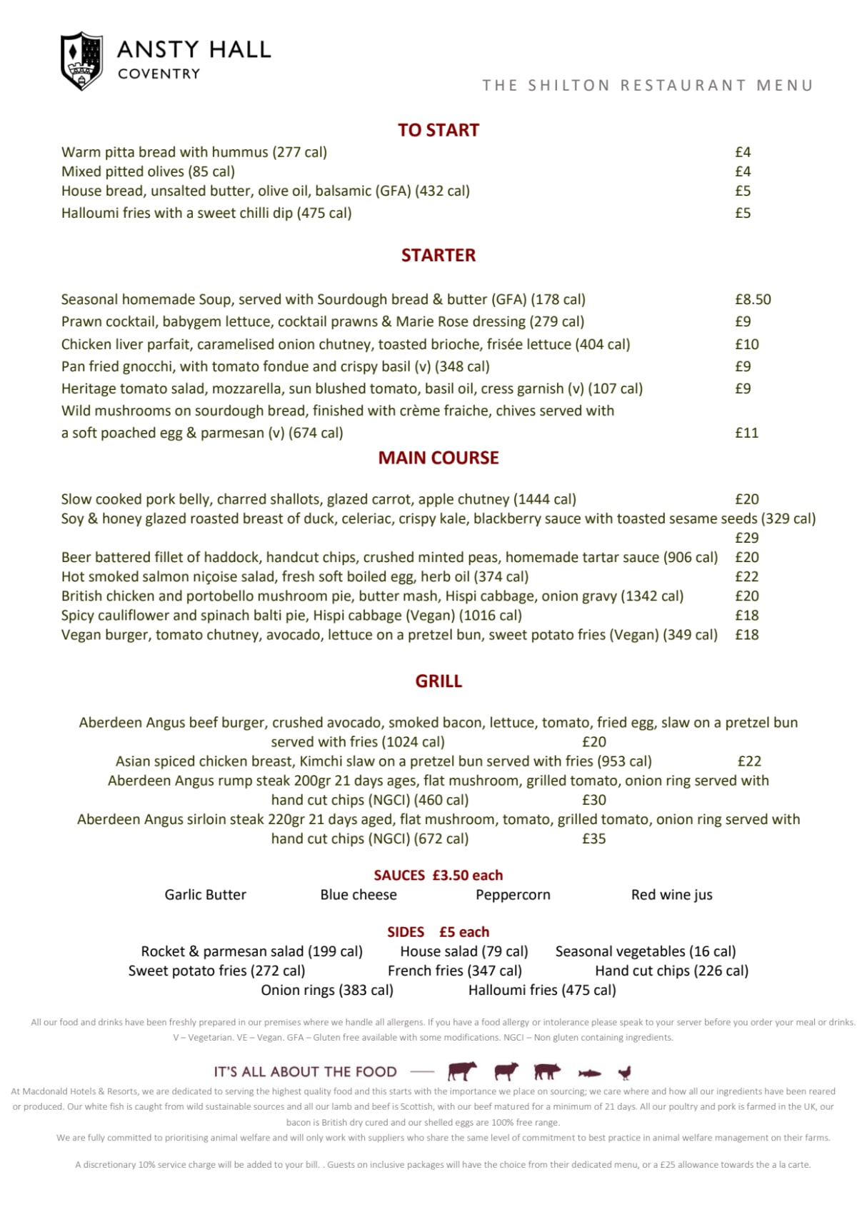 Menu 2023 Shilton Restaurant at Macdonald Ansty Hall Hotel in