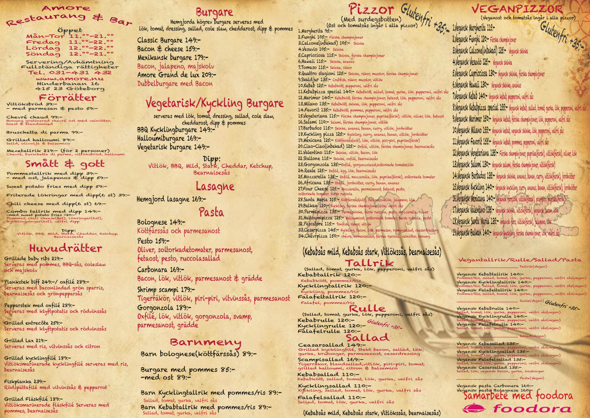 Menus 2024 Amore Restaurang bar in Gothenburg TheFork