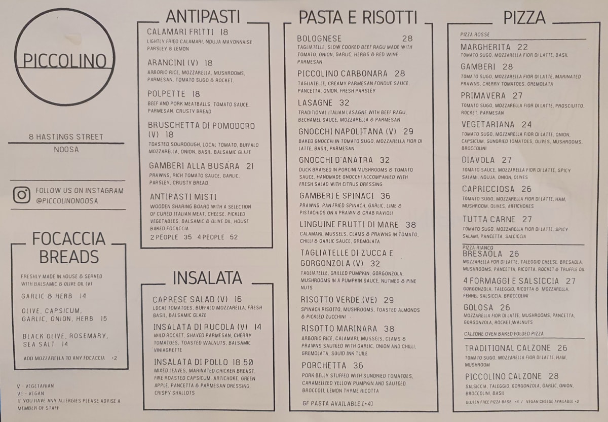 Piccolino menu hot sale