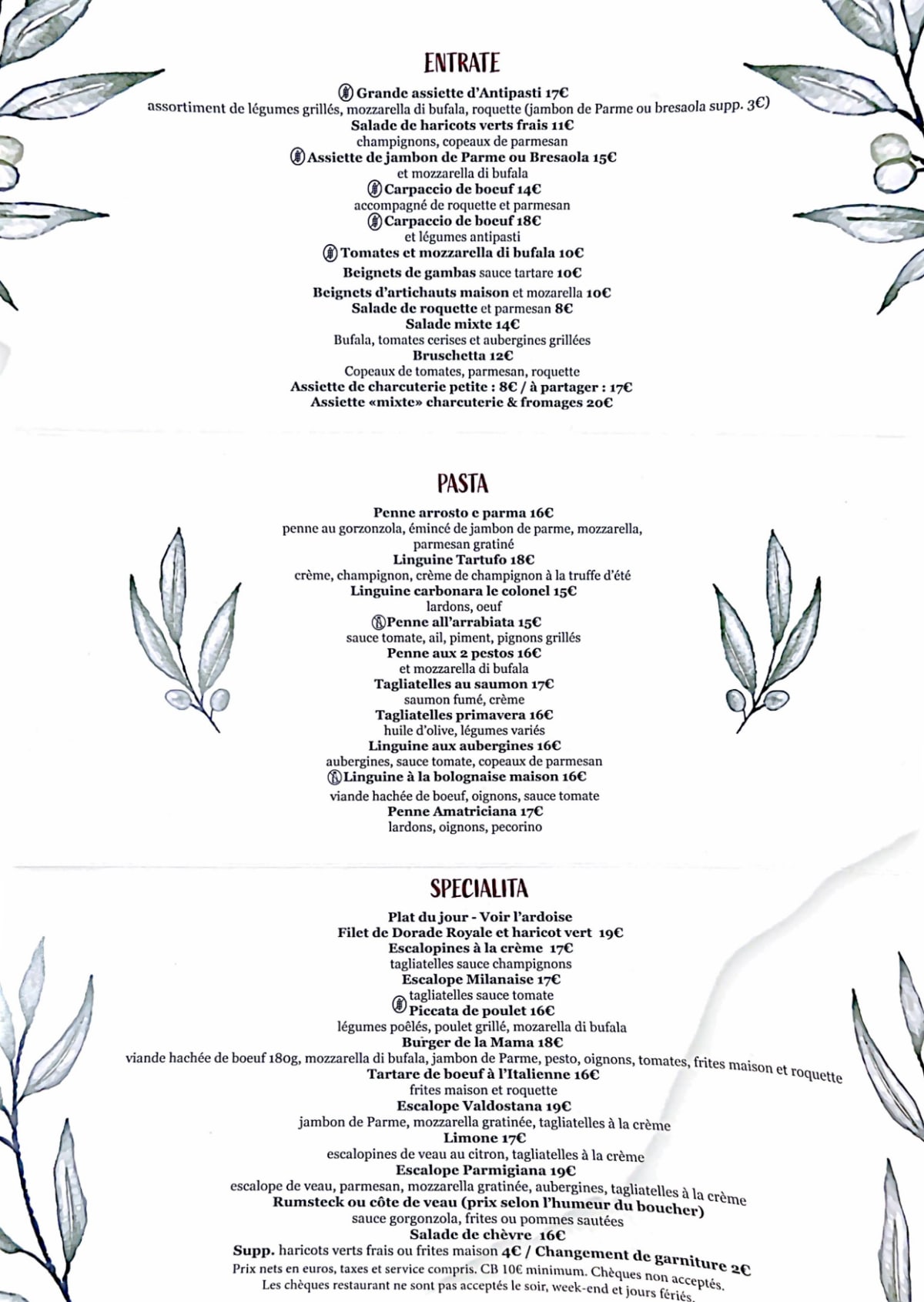 Le Colonel menu