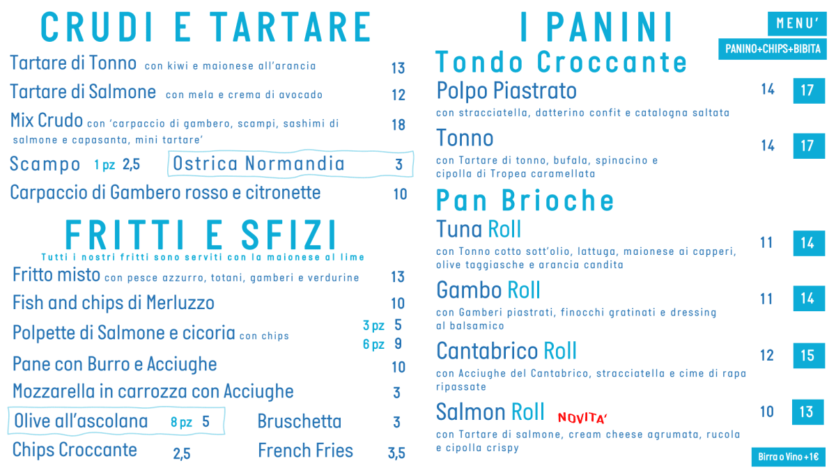 Lato Mare menu