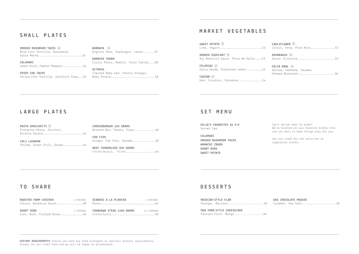 Celia Amsterdam menu