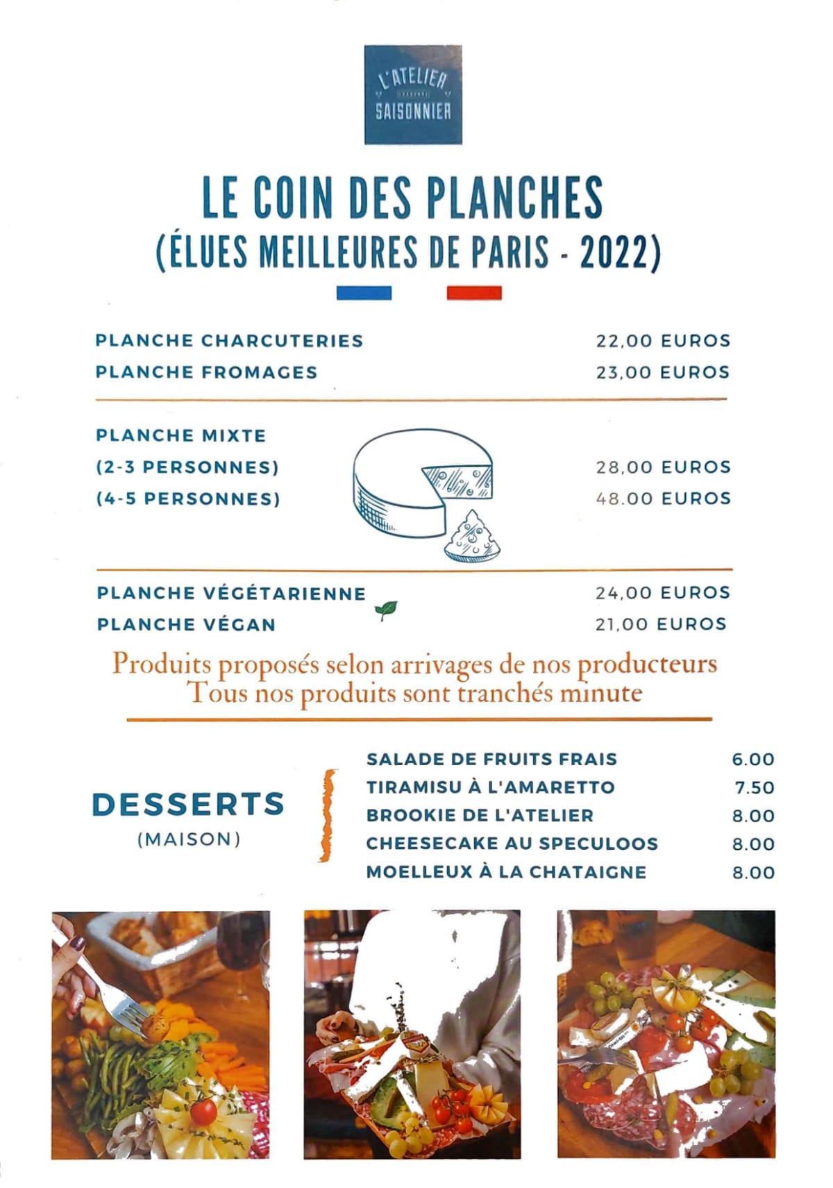 Atelier Saisonnier Lafayette menu