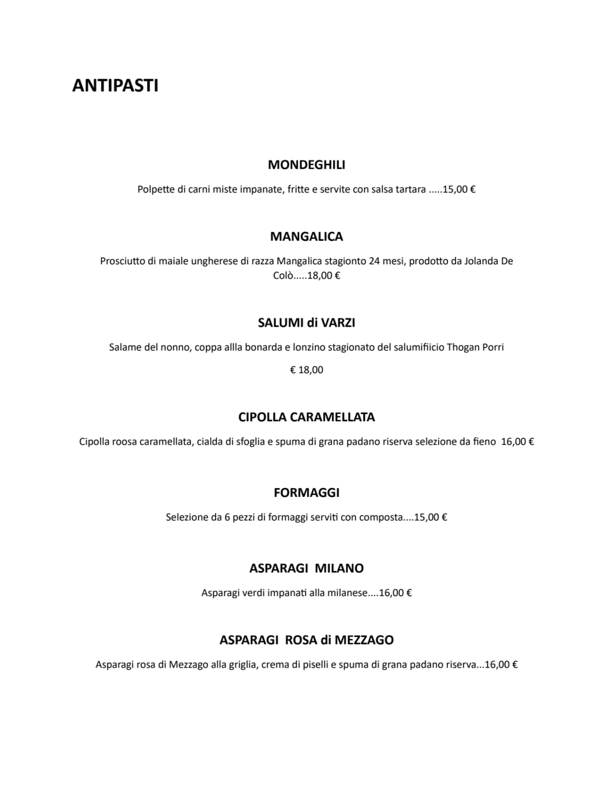 La Brioschina menu