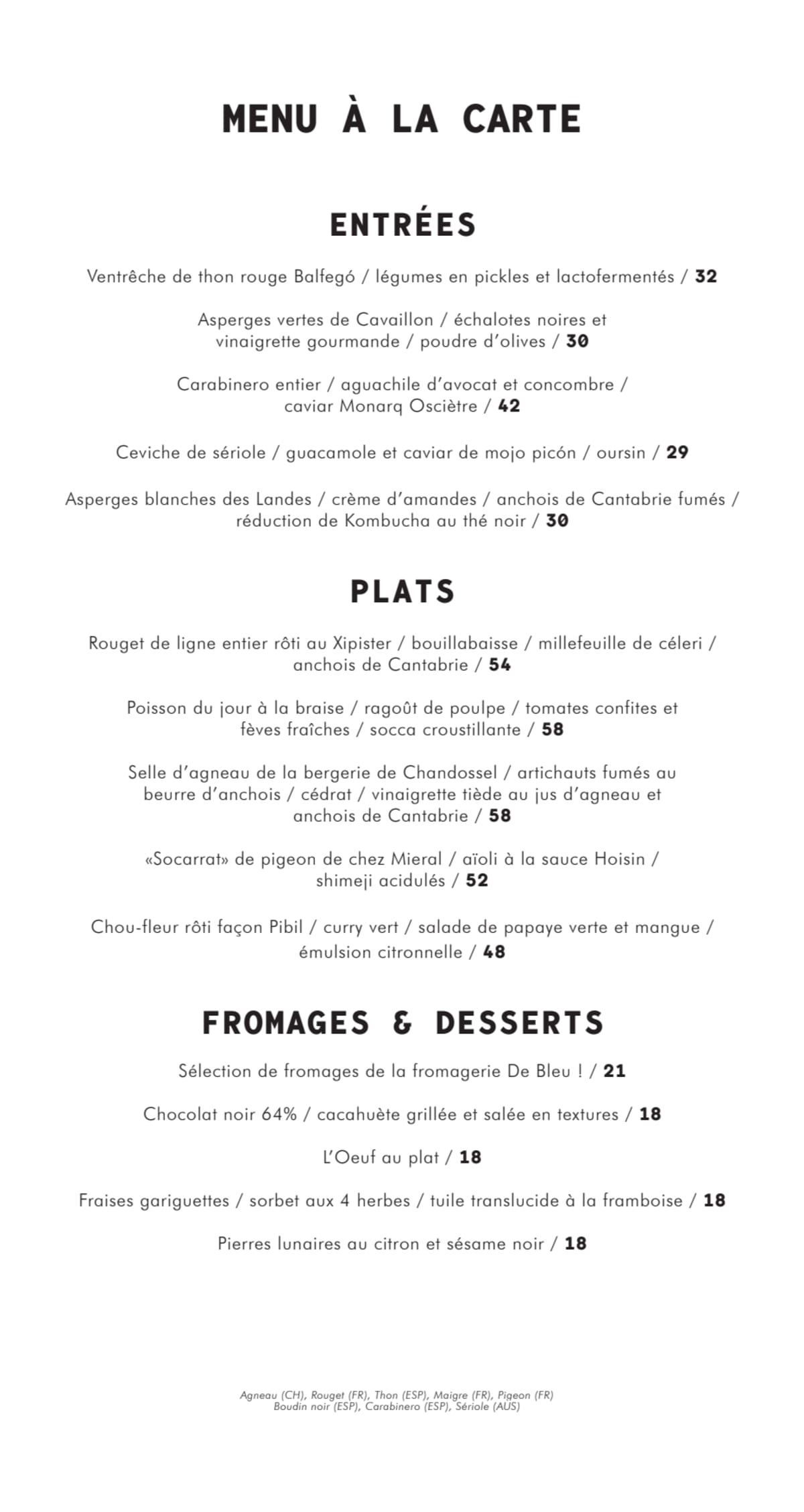 La Micheline menu