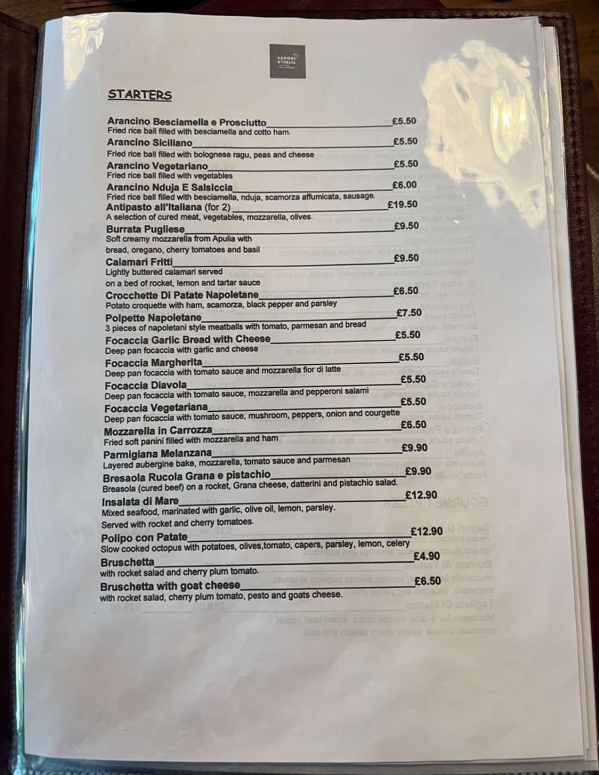 Menù completo e carta 2024 Sapori D'italia a Londra TheFork