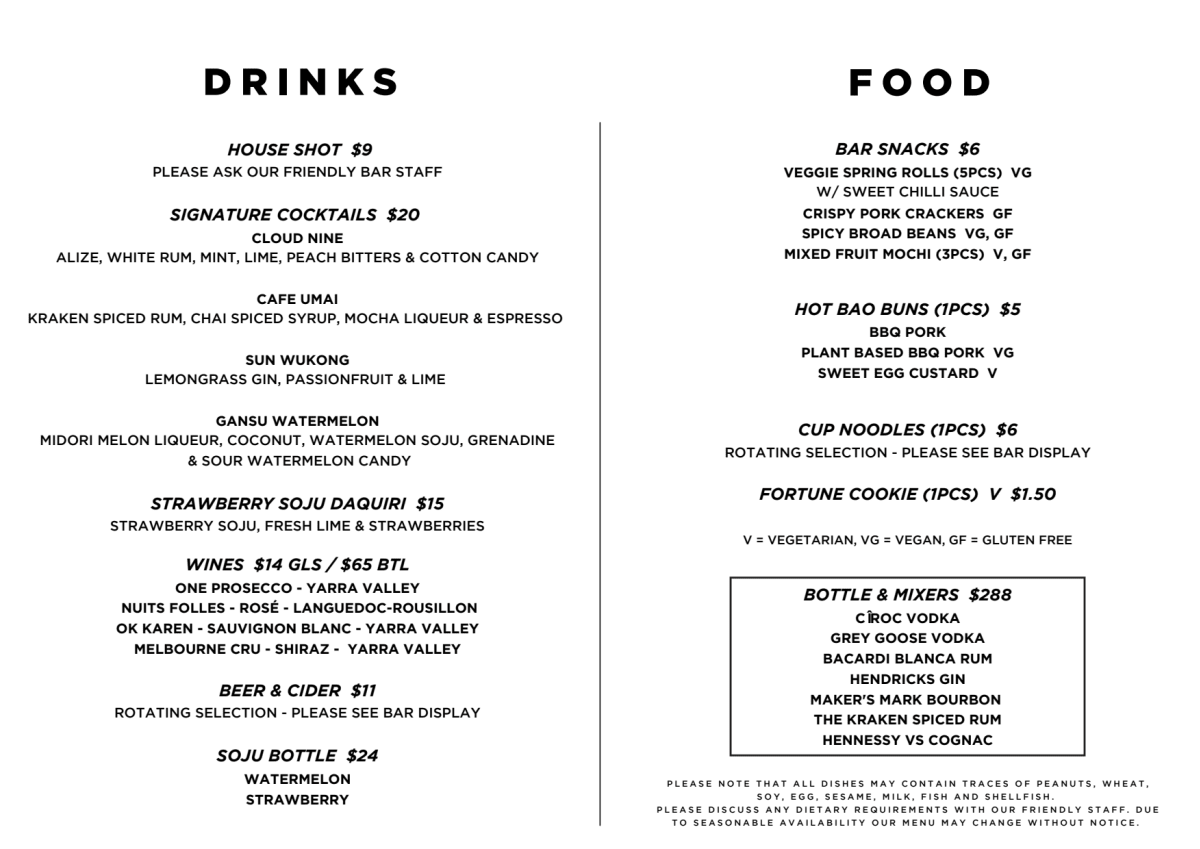 Menu 2023 Golden Monkey Lounge Bar in Melbourne (VIC) TheFork