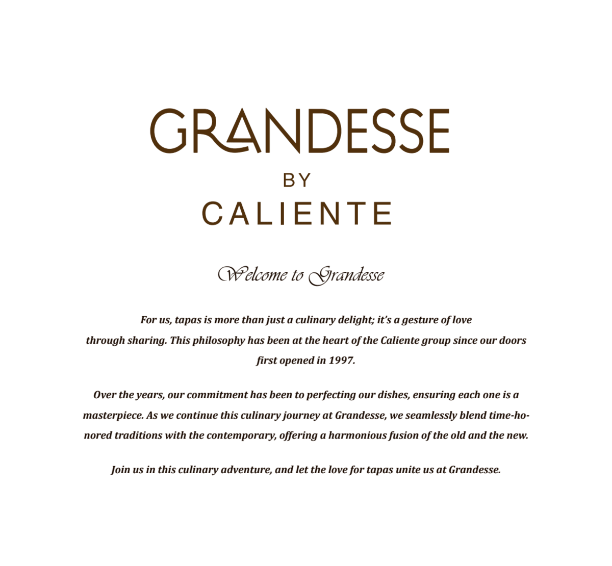 Grandesse by Caliente menu