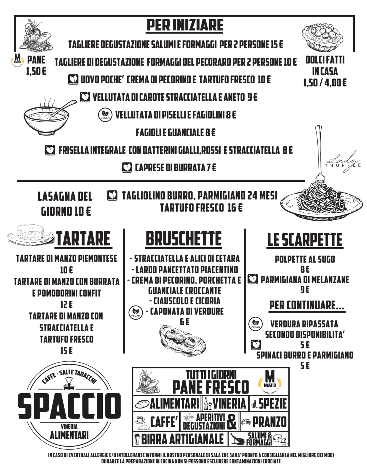 Spaccio Vineria Alimentari menu