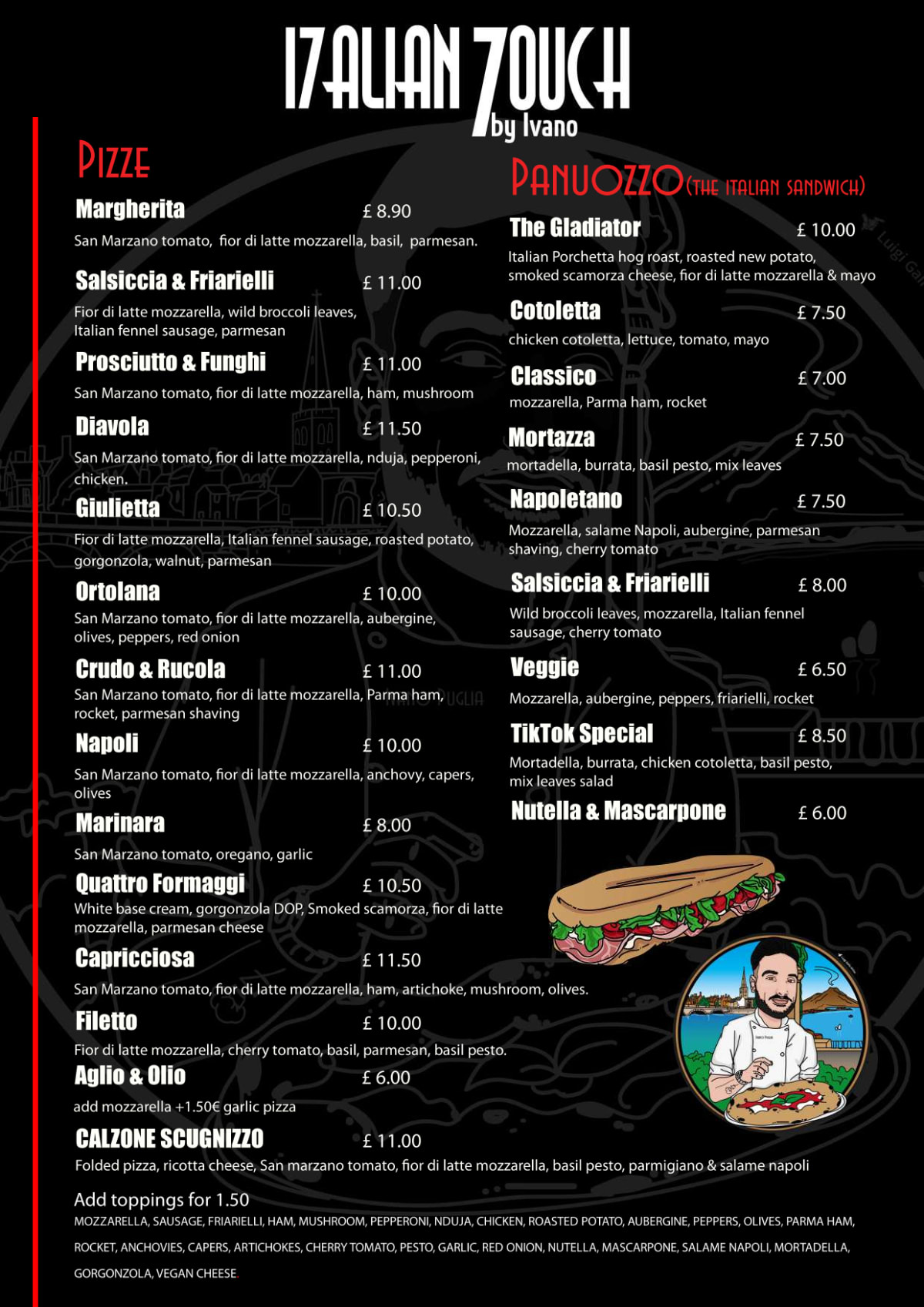 Italian touch menu deals