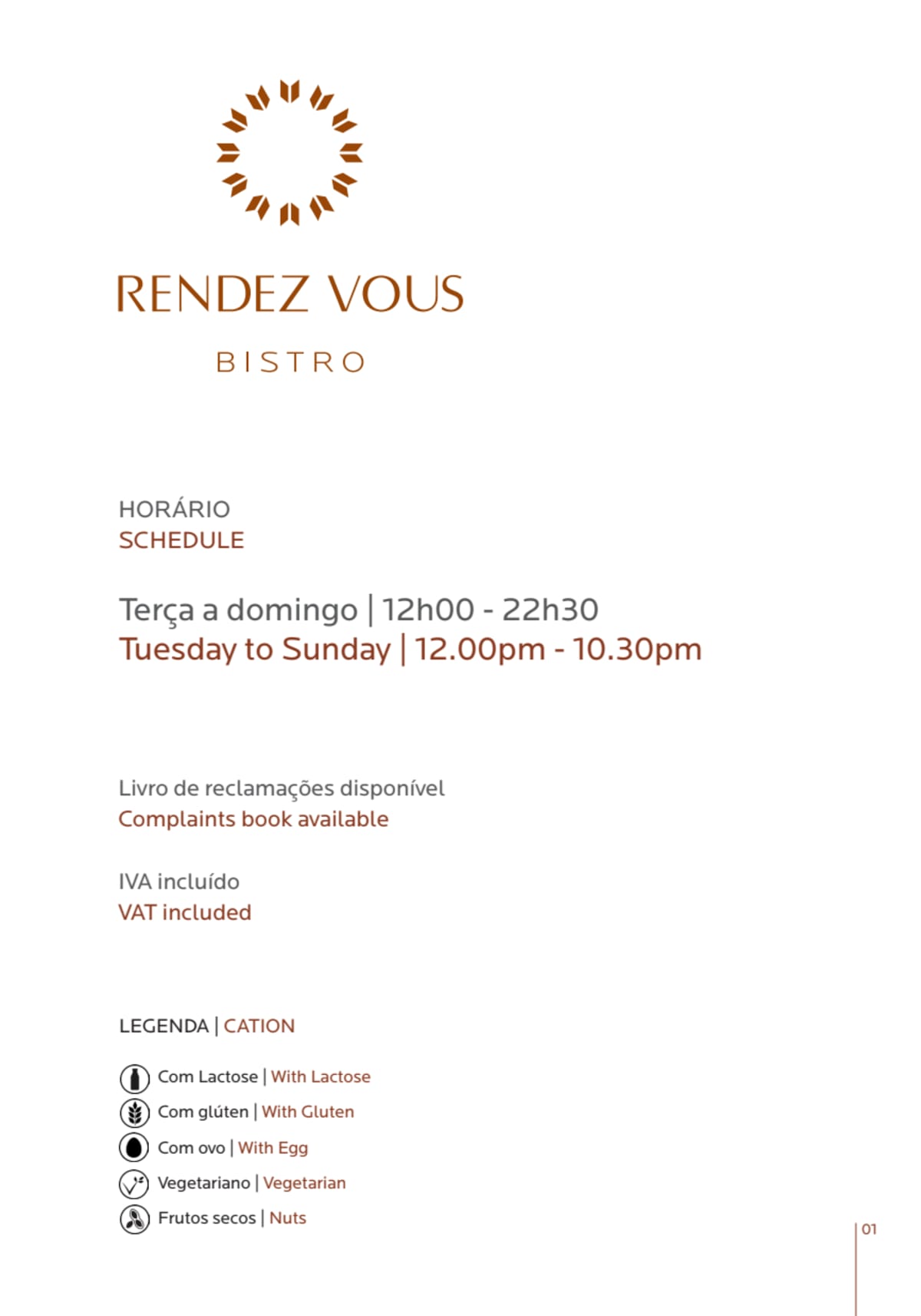 Rendez Vous Bistro menu