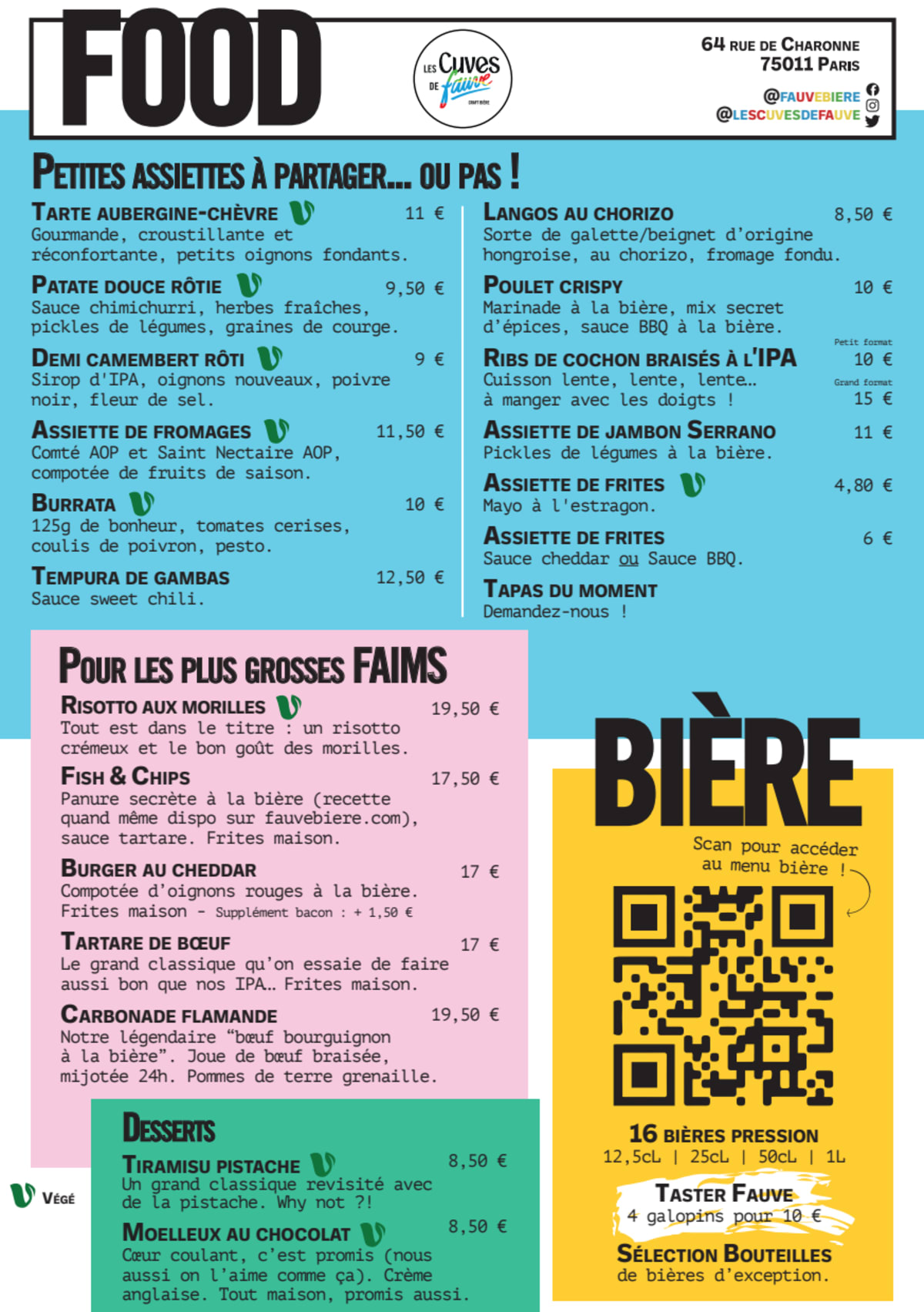 Les Cuves de Fauve menu