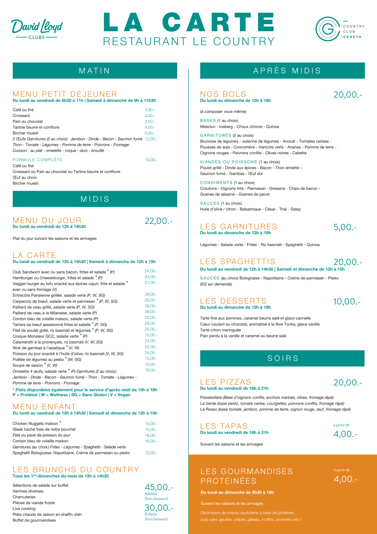 Le Country - Country Club Geneva menu