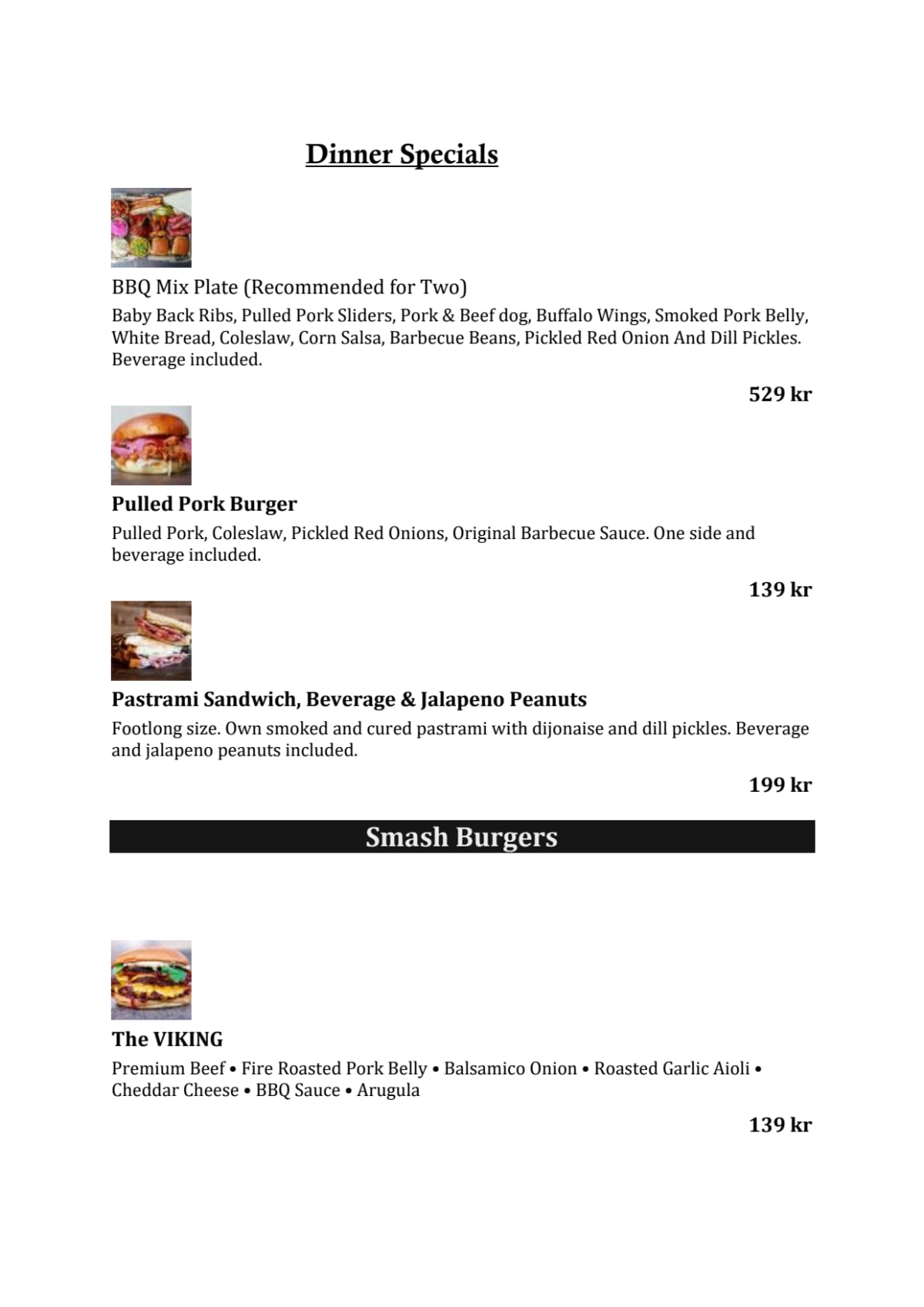 Boo Burgers and Barbecue City menu