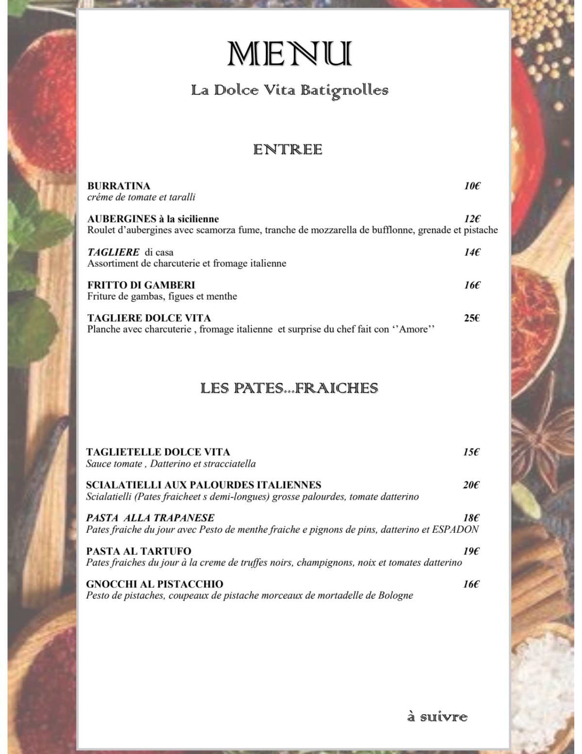 La Dolce Vita menu