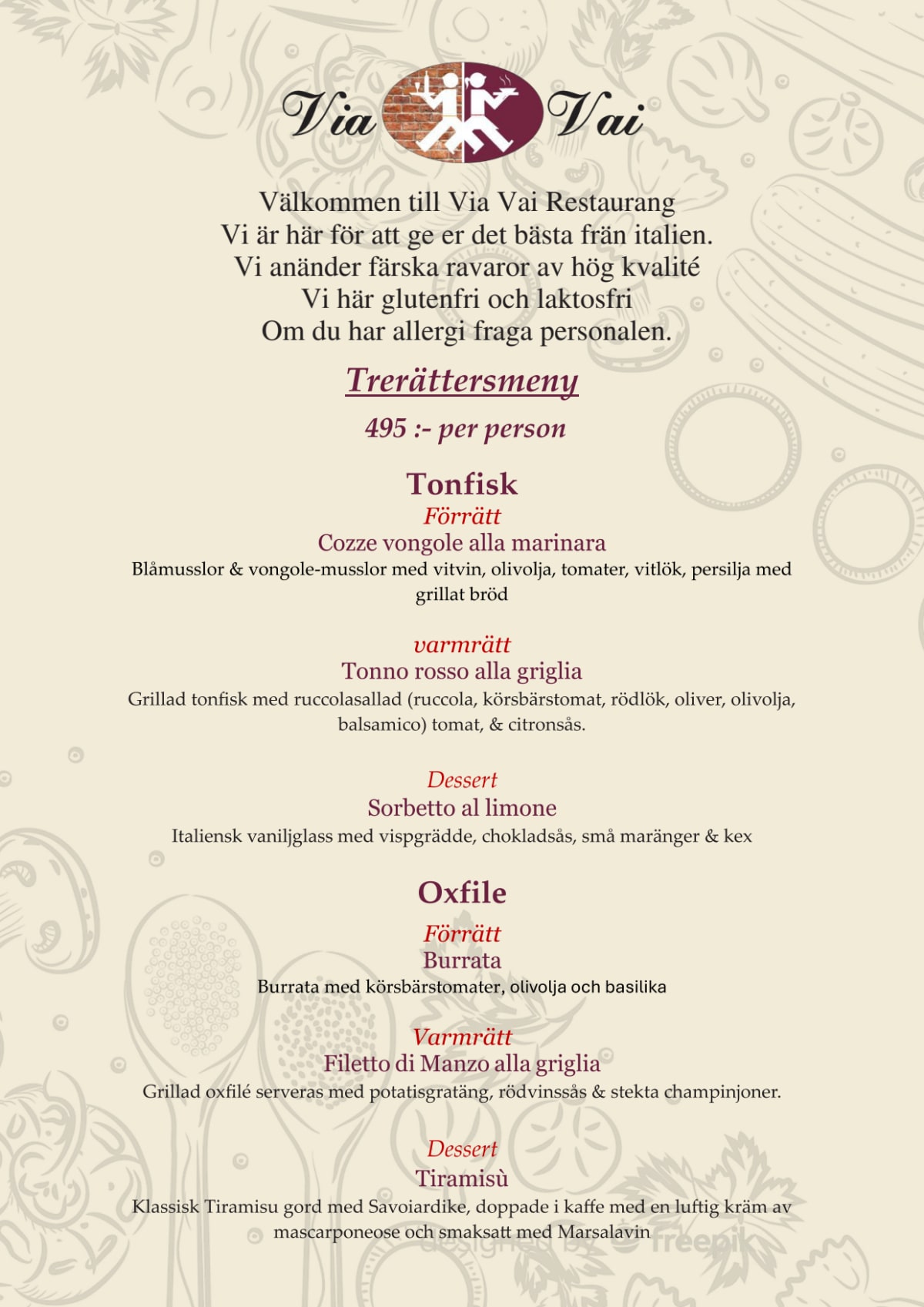 Via Vai Restorante menu